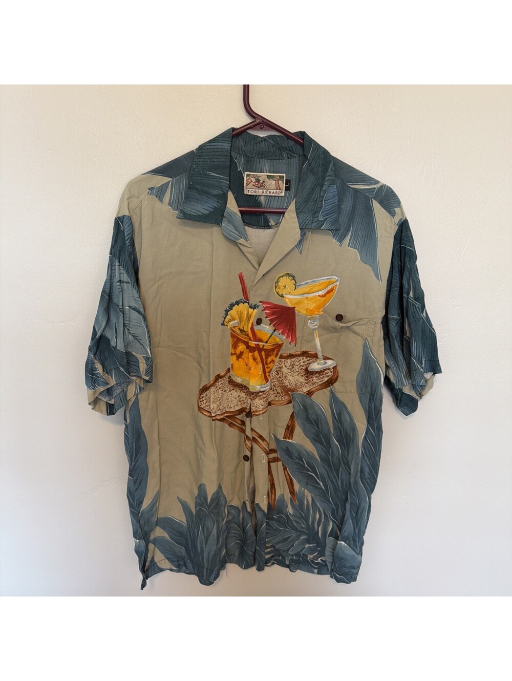 Tori Richard Hawaiian Shirt Large USA Tropical Drinks Beach Aloha Rayon